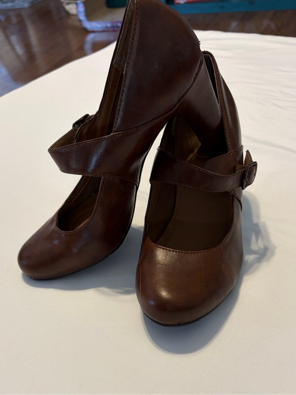 Jacqueline Smith Brown Mary Jane Block Heels